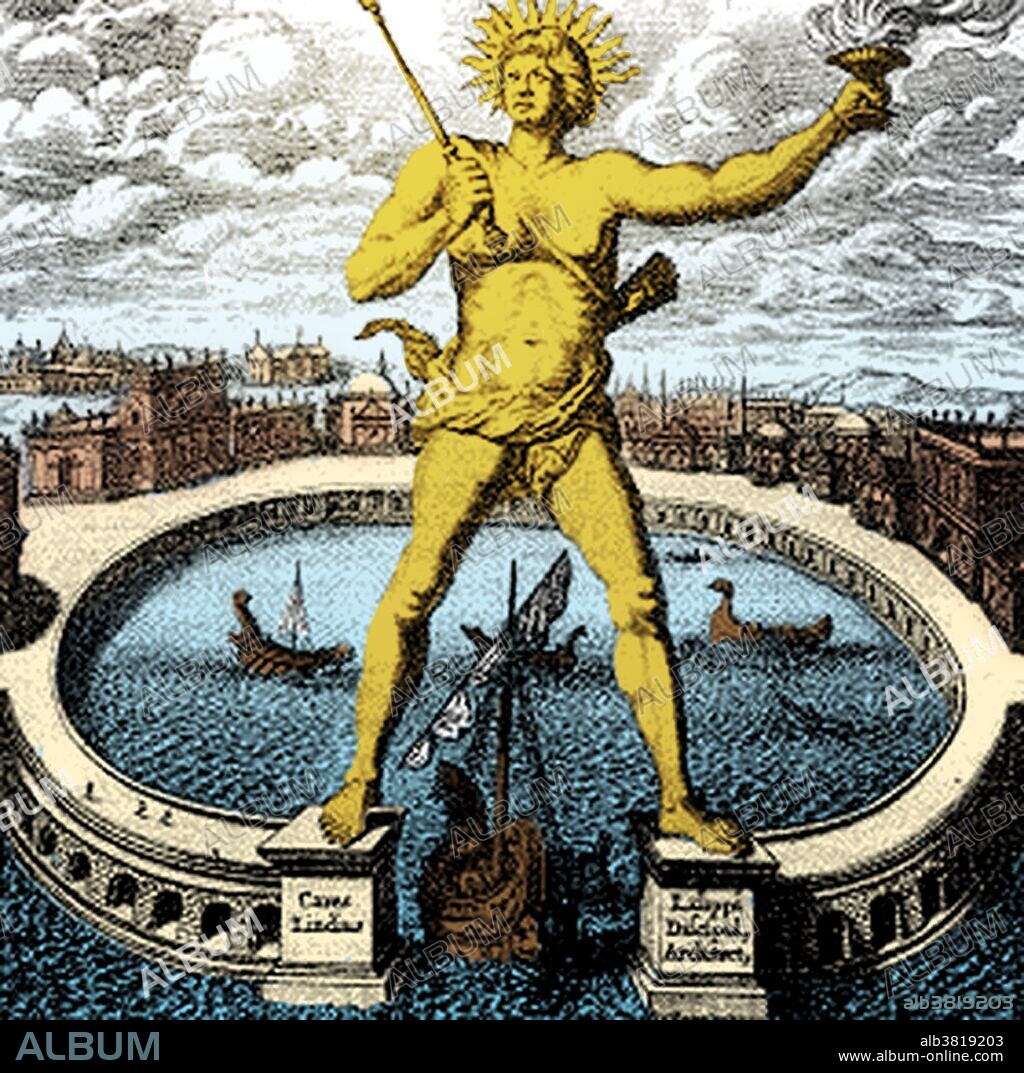 Colossus of Rhodes, statue of the Greek sun god Helios, and one of the Seven Wonders of the Ancient World. The statue was completed in 282 BC, and was destroyed 56 years later in an earthquake. The exact site of the Colossus is lost to memory. However, from ancient writers, we know that it stood somewhere at the entrance to the harbor at Rhodes (a Greek island in the Aegean Sea), it was approximately 100 feet high, it was made of bronze sections strengthened with masonry within, and that the popular idea of it, standing with legs astride, is false.