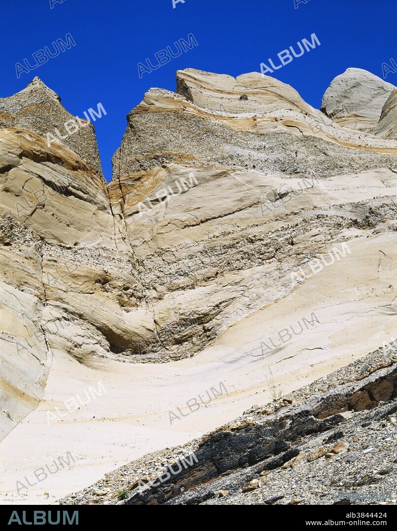 Detail of a layered rock outcrop near Healy, Alaska.