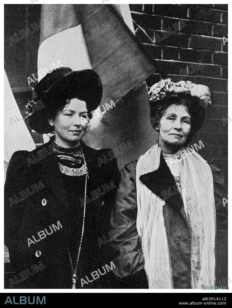 Emmeline Pankhurst, British suffragette, and her daughter Christabel, early 20th century (1956). Emmeline Pankhurst (1857-1918) and her daughter Christabel (1880-1958), were among the leaders of the campaign to secure the vote for women. Their militant tactics resulted in their being arrested on numerous occasions (12 times in one year in Emmeline's case). In 1908, the women served 2 months apiece in Holloway Prison after leading a deputation to Parliament and inciting the crowd to 'rush' the House of Commons. A print from People, a volume about the origin and early history of many things, common and less common, essential and inessential, by Readers Union, the Grosvenor Press, London, 1956.