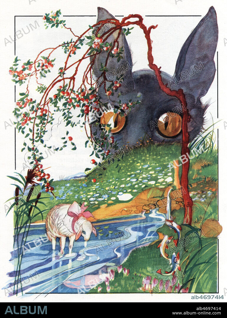 Le loup et l'agneau. Illustration de 1958 par Felix LORIOUX (1872-1964) pour Fables de Jean de La FONTAINE (1621-1695). ADAGP. Credit : Collection Jonas/Kharbine-Tapabor.