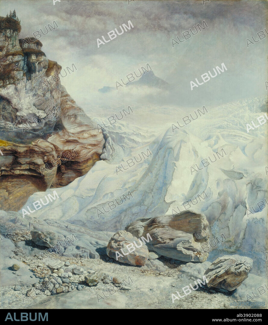 JOHN BRETT. Glacier of Rosenlaui. Date/Period: 1856. Painting. Oil on canvas. Height: 445 mm (17.51 in); Width: 419 mm (16.49 in).
