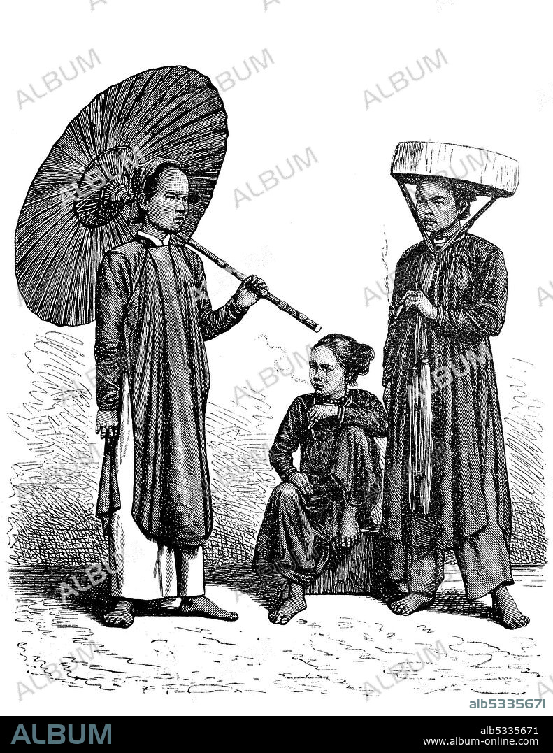 Annamite family, Annamites, Annam, the historical name for a region in Southeast Asia, now Vietnam  /  Annamitische Familie, Annamiten, Annam, die historische Bezeichnung für eine Region in Südostasien, heute Vietnam, Historisch, historical, digital improved reproduction of an original from the 19th century / digitale Reproduktion einer Originalvorlage aus dem 19. Jahrhundert,.