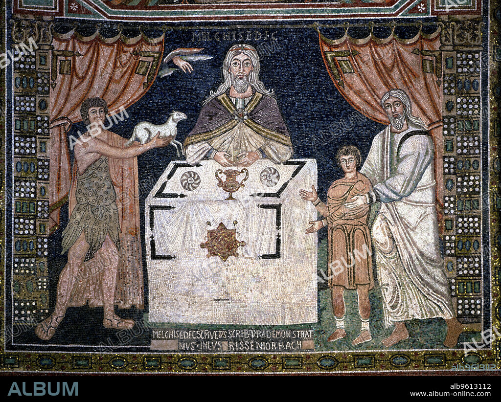 Mosaic in the apse, representation of Melchizedek (detail) in the Basilica of St. Apollinaire in Classe in Ravenna.