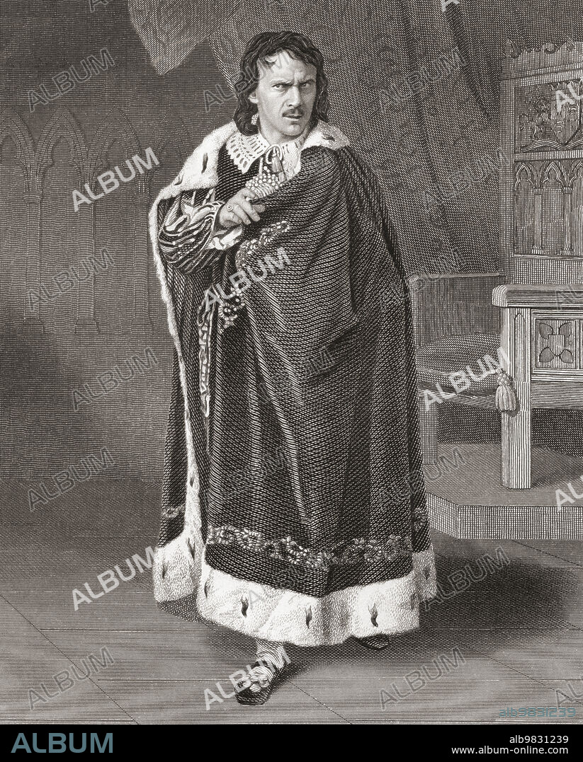 George Bennett in the role of Henry VII from the play by Shakespeare. George John Bennett, 18001879. English Shakespearian actor.
