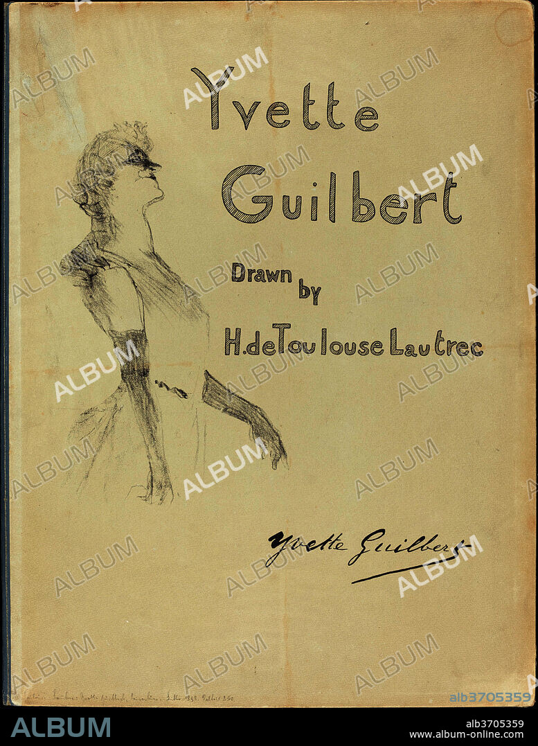 HENRI DE TOULOUSE-LAUTREC. Cover, Yvette Guilbert. Dated: 1898. Medium: lithograph on green-blue paper.