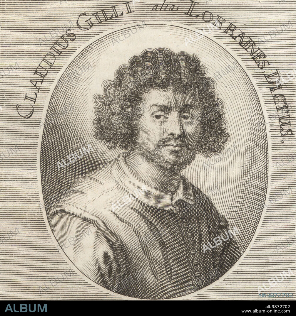 Claude Lorrain, French painter, draughtsman and etcher of the Baroque era, c.1600-1682. Born Claude Gellee, known as le Lorrain from his birthplace. Claudius Gilli alias Lorraines Dictus. Copperplate engraving by Richard Collin after an illustration by Joachim von Sandrart from his LAcademia Todesca, della Architectura, Scultura & Pittura, oder Teutsche Academie, der Edlen Bau- Bild- und Mahlerey-Kunste, German Academy of Architecture, Sculpture and Painting, Jacob von Sandrart, Nuremberg, 1675.