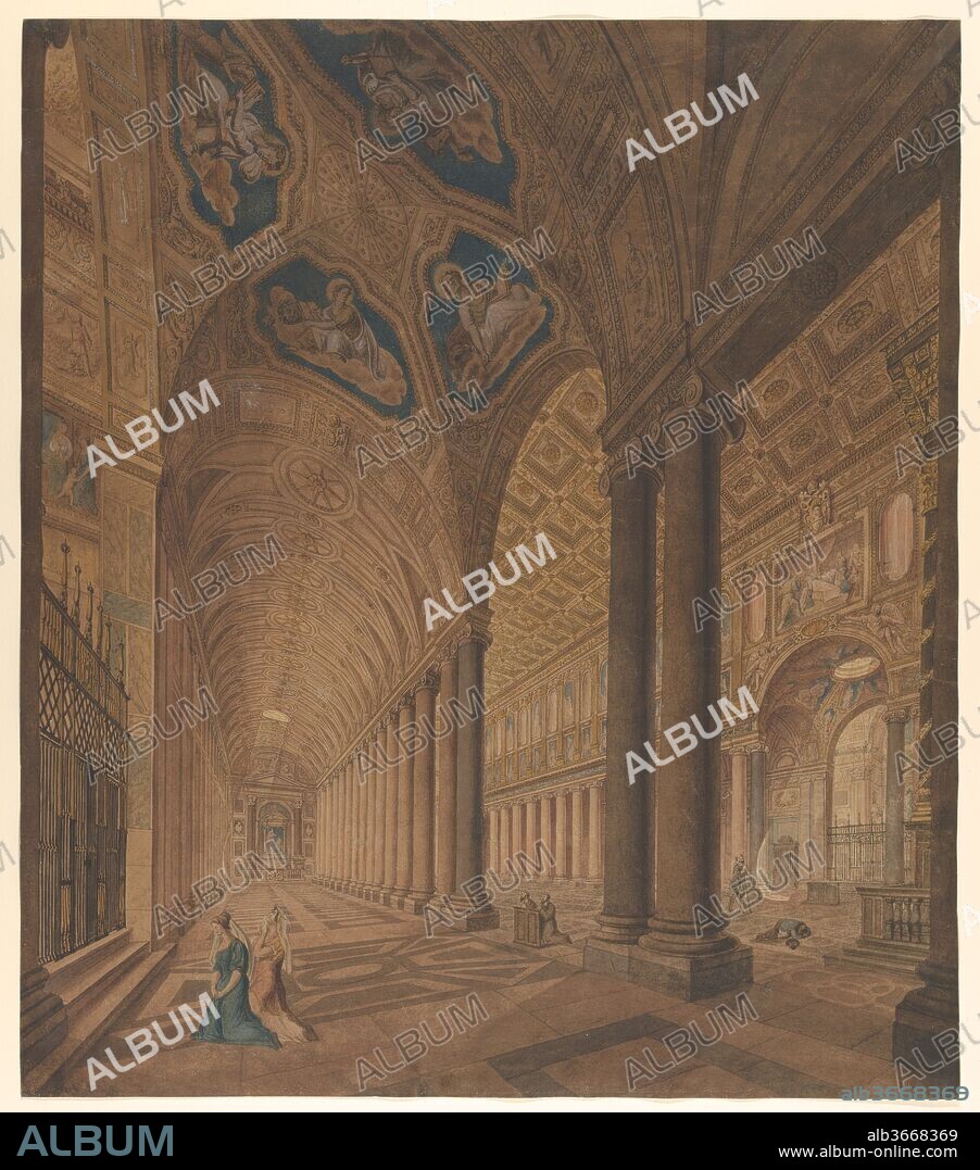 Interior View of the Basilica of Santa Maria Maggiore, Rome. Artist: Anton Hallmann (German, Hannover 1812-1845 Livorno). Dimensions: Sheet: 30 3/8 × 13 9/16 in. (77.2 × 34.5 cm). Date: 1833.