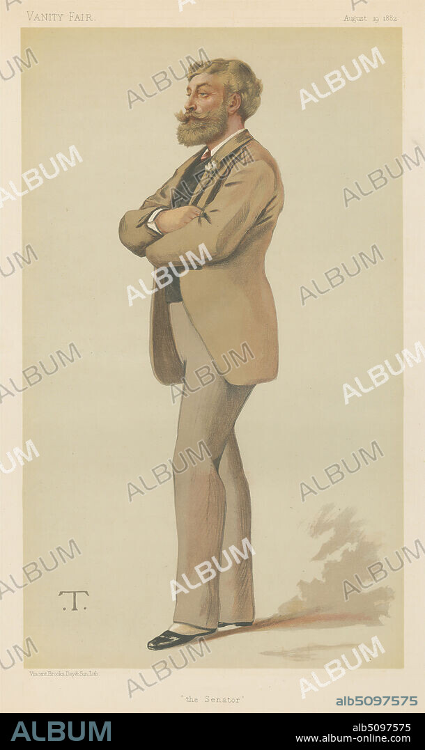 Politicians - Vanity Fair - 'the Senator'. Mr. Cyril Flower. August 19, 1882, Theobald Chartran, 18491907, French, 1882, Chromolithograph.