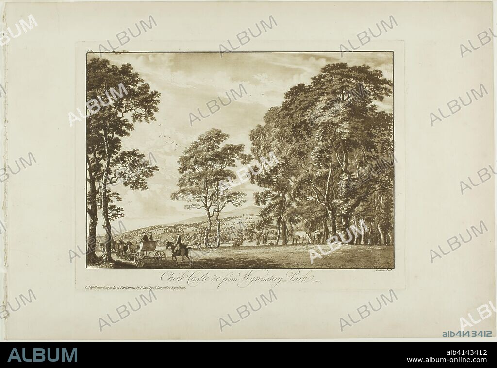 Chirk Castle and c. from Wynnstay Park. Paul Sandby; English, 1731-1809. Date: 1776. Dimensions: 239 × 315 mm (plate); 320 × 463 mm (sheet). Etching and aquatint in sanguine on ivory laid paper. Origin: England.