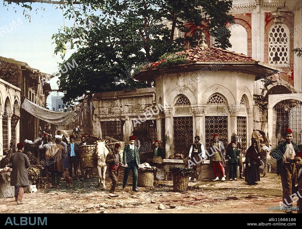 Koca Sinan Pasha complex in Fatih, Istanbul, with a sebil (fountain) and the tomb of the Ottoman architect Sinan (ca. 1489/1490-1588), View from 1885, Historical, digitally restored reproduction from a 19th century original, Record date not stated.