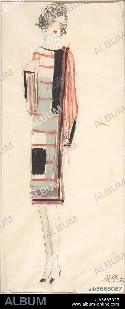 Summer dress: Costume design for Kunstgewerbeschule, Wien. Artist: Lilly Jacker (Austrian, Vienna ca. 1930). Dimensions: 11 1/4 x 8 7/8 in.  (28.6 x 22.5 cm). Date: 1920-50.
