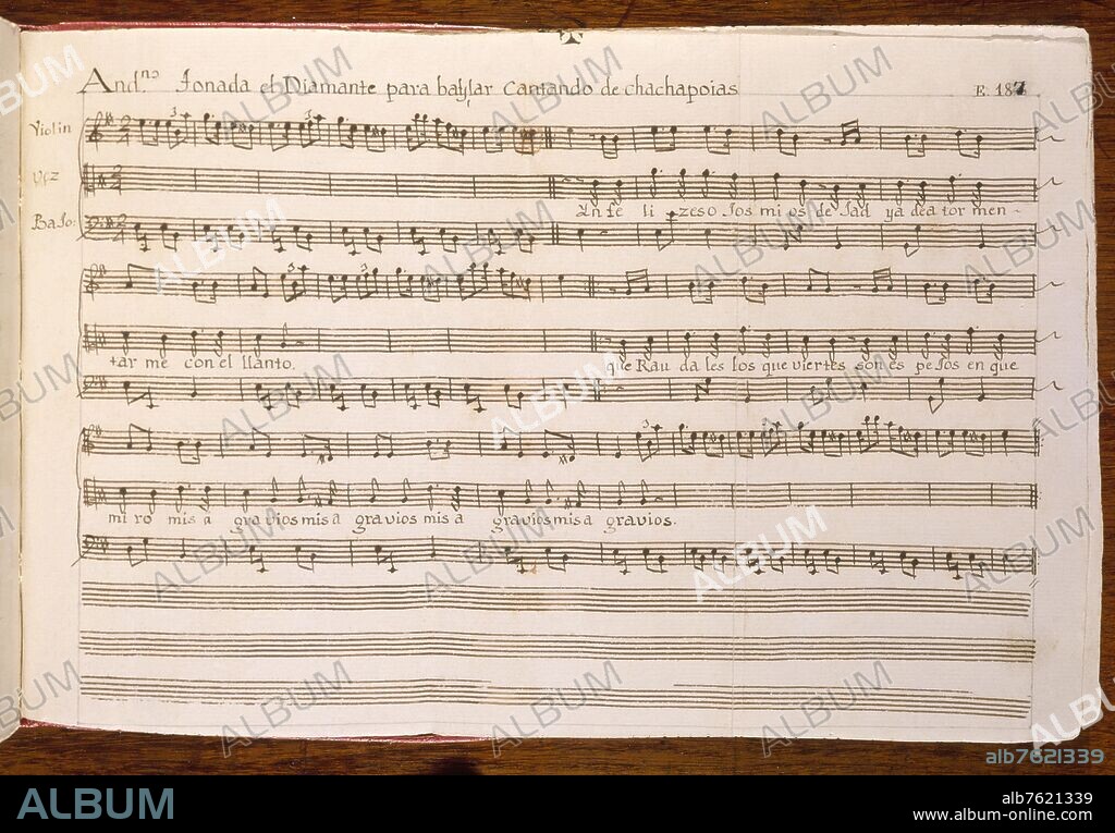 MARTINEZ COMPAÑON BALTASAR. CODICE TRUJILLO DEL PERU - TOMO II E 187 - TONADA EL DIAMANTE PARA BAILAR CANTANDO DE CHACHAPOYAS - MANUSCRITO - SIGLO XVIII.