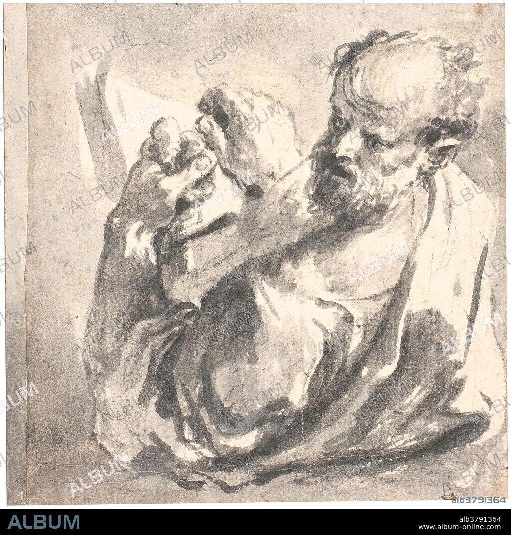 Francesco Fontebasso / 'San Pablo'. Siglo XVIII. Aguada agrisada, Trazos de lápiz sobre papel agarbanzado, 122 x 116 mm.