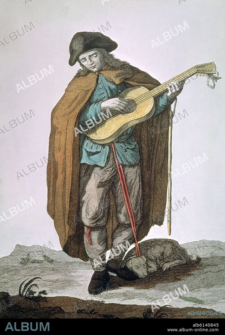 CRUZ CANO Y OLMEDILLA JUAN DE LA. COLECCION DE TRAJES DE ESPAÑA-1777-CIEGO JACARERO-GRABADO S XVIII-TIPOS POPULARES.
