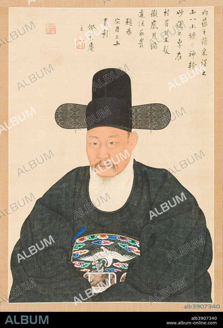 YI JAE-GWAN. Portrait of Scholar-Official An in his Fiftieth Year. Date/Period: Joseon period (1392-1910) 19th century. Painting. Hanging scroll, ink and color on silk. Height: 825.50 mm (32.50 in); Width: 571.50 mm (22.50 in).