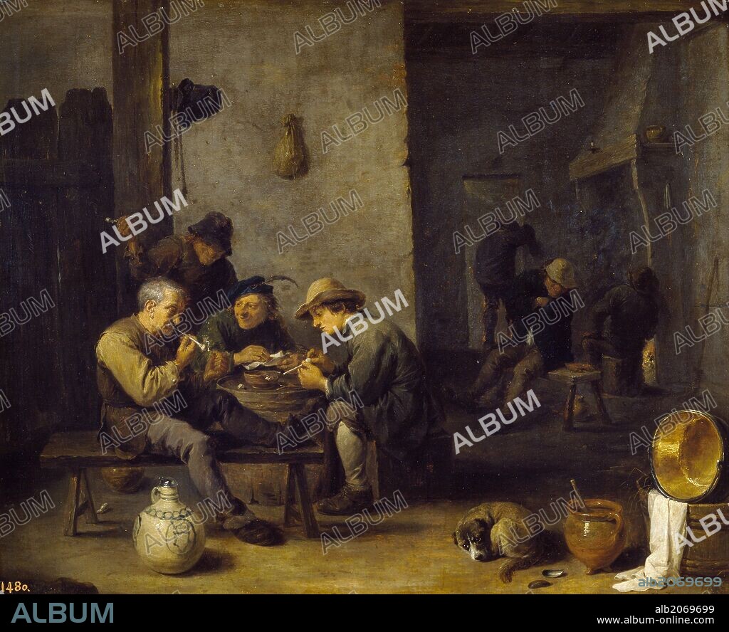DAVID TENIERS EL JOVEN. David Teniers / 'Fumadores en una taberna', 1631-1640, Escuela Flamenca, Óleo sobre Tabla, 52 cm x 65 cm, P01793.
