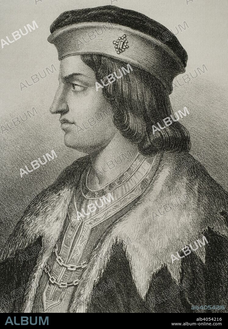 Gonzalo Fernández de Córdoba (1453-1515). Noble, político y militar castellano. Duque de Santangelo, Terranova, Andría, Montalto y Sessa. Conocido como El Gran Capitán. Dibujo por Letre. Retrato. Detalle. Litografía. Crónica General de España, Historia Ilustrada y Descriptiva de sus Provincias. Andalucía, 1867. Biblioteca Histórico Militar de Barcelona, Cataluña, España.