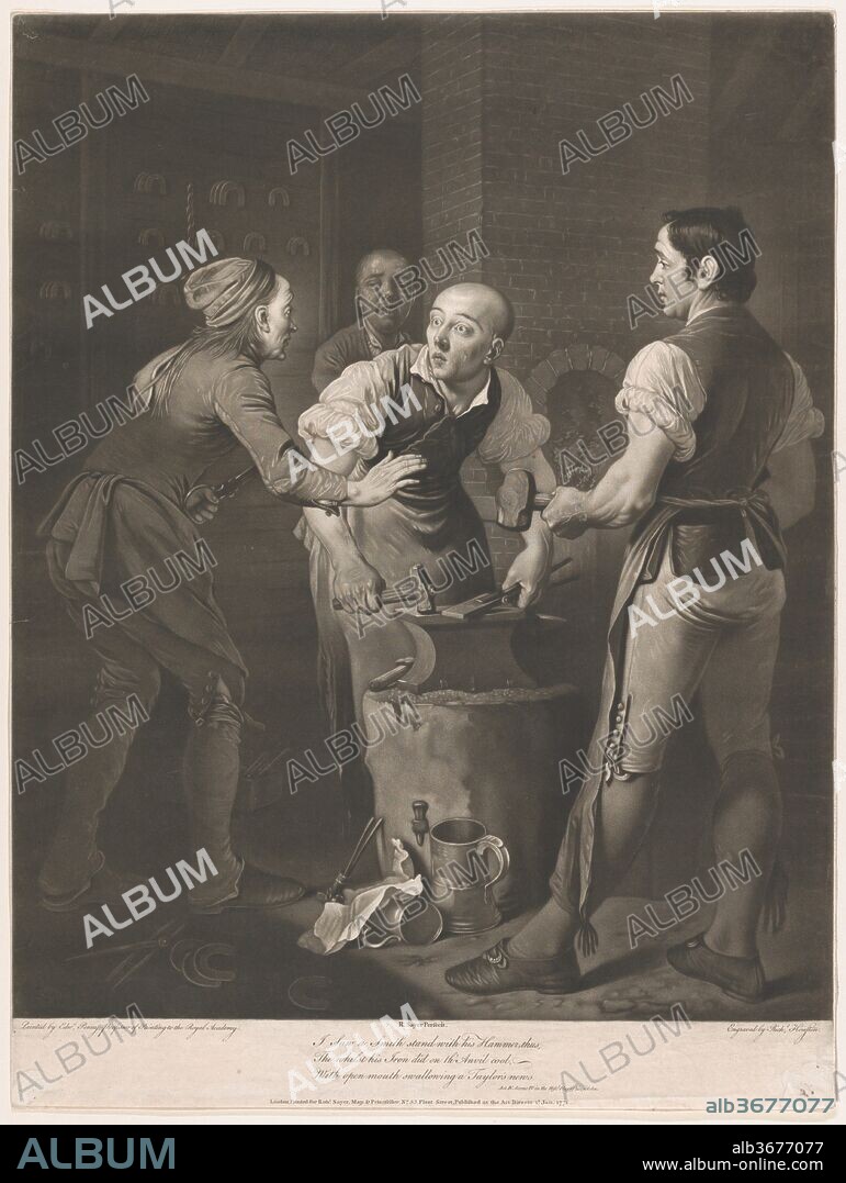 "I saw a smith stand with his hammer thus..." (Shakespeare, King John, Act 4, Scene 4). Artist: After Edward Penny (British, Knutsford, Cheshire 1714-1791 Chiswick). Dimensions: Sheet (trimmed within plate): 23 13/16 × 17 13/16 in. (60.5 × 45.2 cm). Engraver: Richard Houston (Irish, Dublin 1721/22-1775 London). Publisher: Robert Sayer (British, Sunderland 1725-1794 Bath). Subject: William Shakespeare (British, Stratford-upon-Avon 1564-1616 Stratford-upon-Avon). Date: January 1771.