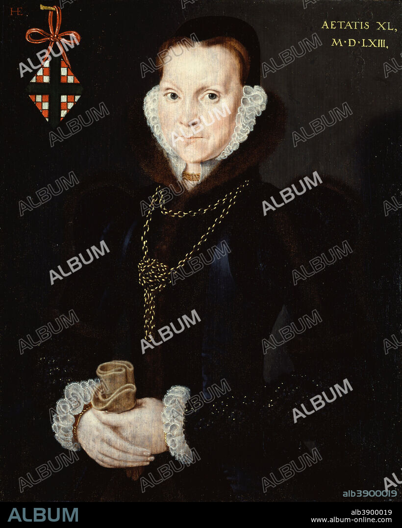 HANS EWORTH. Portrait of Elizabeth Roydon, Lady Golding. Date/Period: 1563. Painting. Oil on panel. Height: 378 mm (14.88 in); Width: 302 mm (11.88 in).