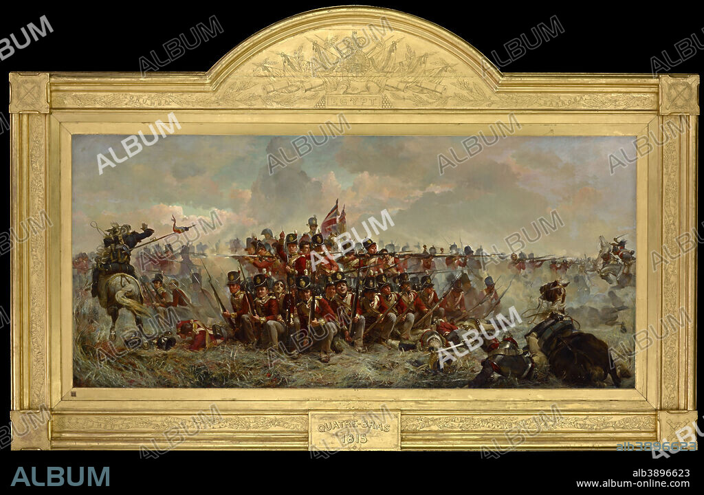 ELIZABETH THOMPSON. The 28th Regiment at Quatre Bras. Date/Period: 1875. Painting. Oil on canvas Oil on canvas. Oil on canvas oil on canvas. Height: 972 mm (38.26 in); Width: 2,162 mm (85.11 in).