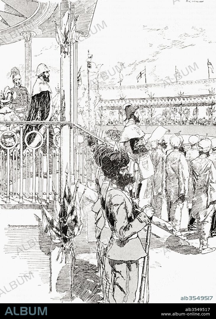 The Viceroy of India, Robert Bulwer-Lytton, 1st Earl of Lytton, proclaiming Queen Victoria Empress of India, Delhi, India, 1877. From The Century Edition of Cassell's History of England, published c. 1900.