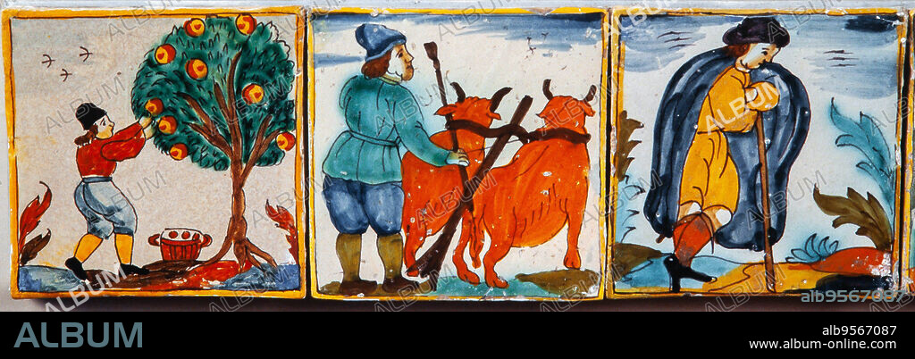 Azulejos de oficios, siglo XVIII. Museu d'Història de Catalunya.