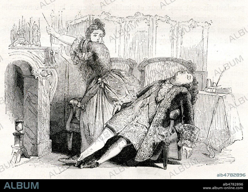 Mort du Regent PHILIPPE d'ORLEANS (1674-1723) en presence de sa maitresse la duchesse de Phalaris. Illustration de 1842 par Jules DAVID pour Histoire de France de Theodose BURETTE (1804-1847). Credit : Coll. Jonas/Kharbine-Tapabor.