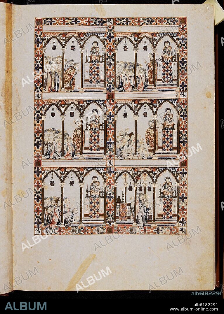 ALFONSO X OF CASTILE THE WISE. CANTIGA DE SANTA MARIA Nº283 - F9R - CLERIGO QUE PROHIBIA IR A TERENA QUEDA PARALITICO Y SIN HABLA - SIGLO XIII.