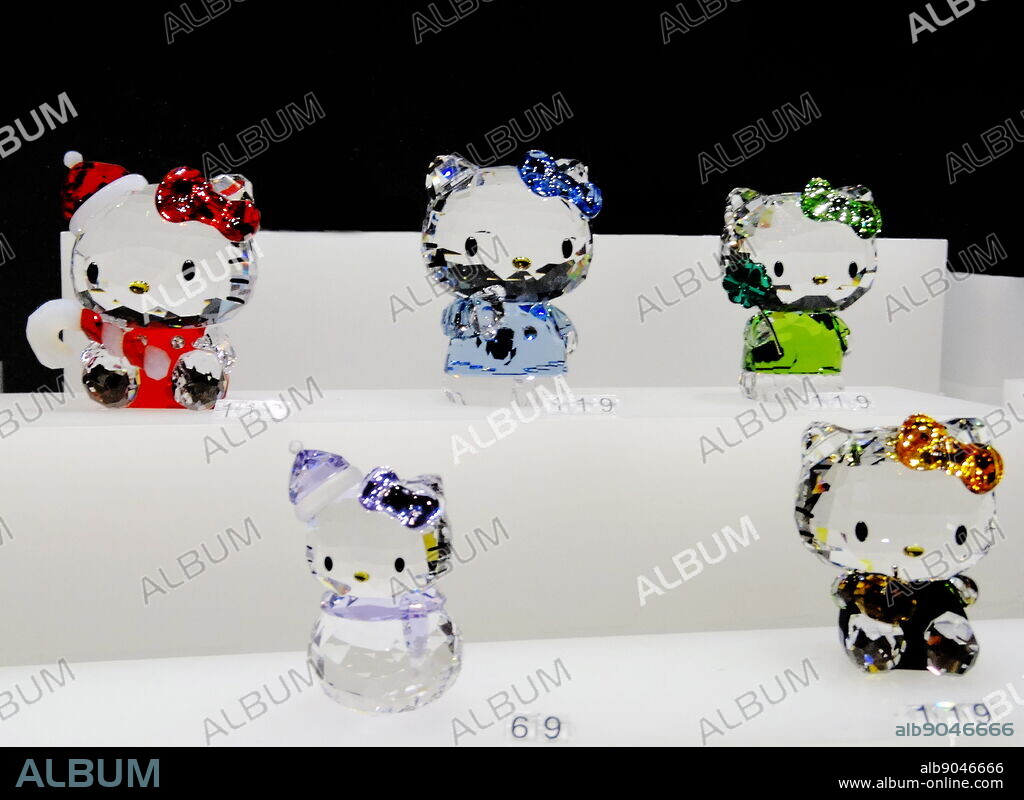 Collection of Swarovski Crystal Holiday Season Hello Kitty. Swarovski is an Austrian producer of luxury cut lead glass. Founded by Daniel Swarovski (1862-1956). Dated 2014.