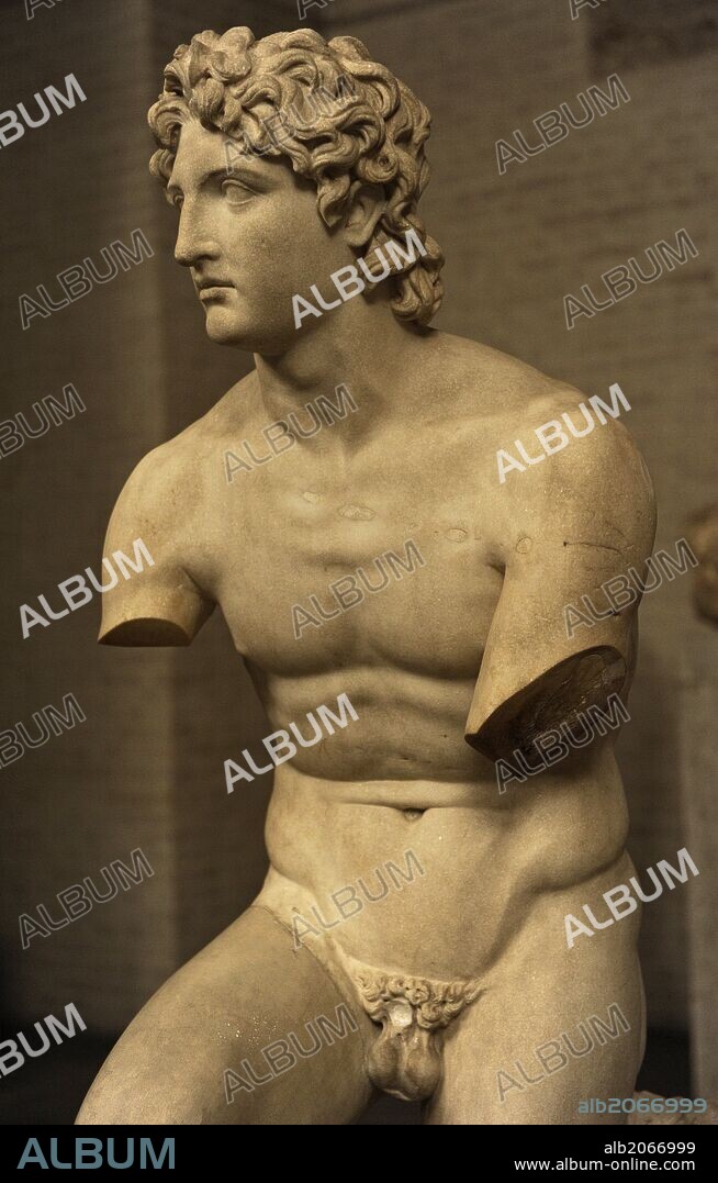 ALEJANDRO III el Magno (en gr. Aléxandros ho Mégas) (-356 a-323). Rey de Macedonia (-336 a-323). Rostro de "Alejandro Rondanini". Copia de una escultura romana de un retrato del 340 a. C. aproximandamente. Glyptothek. Munich. Europa. GLYPTOTHEK. MUNICH.