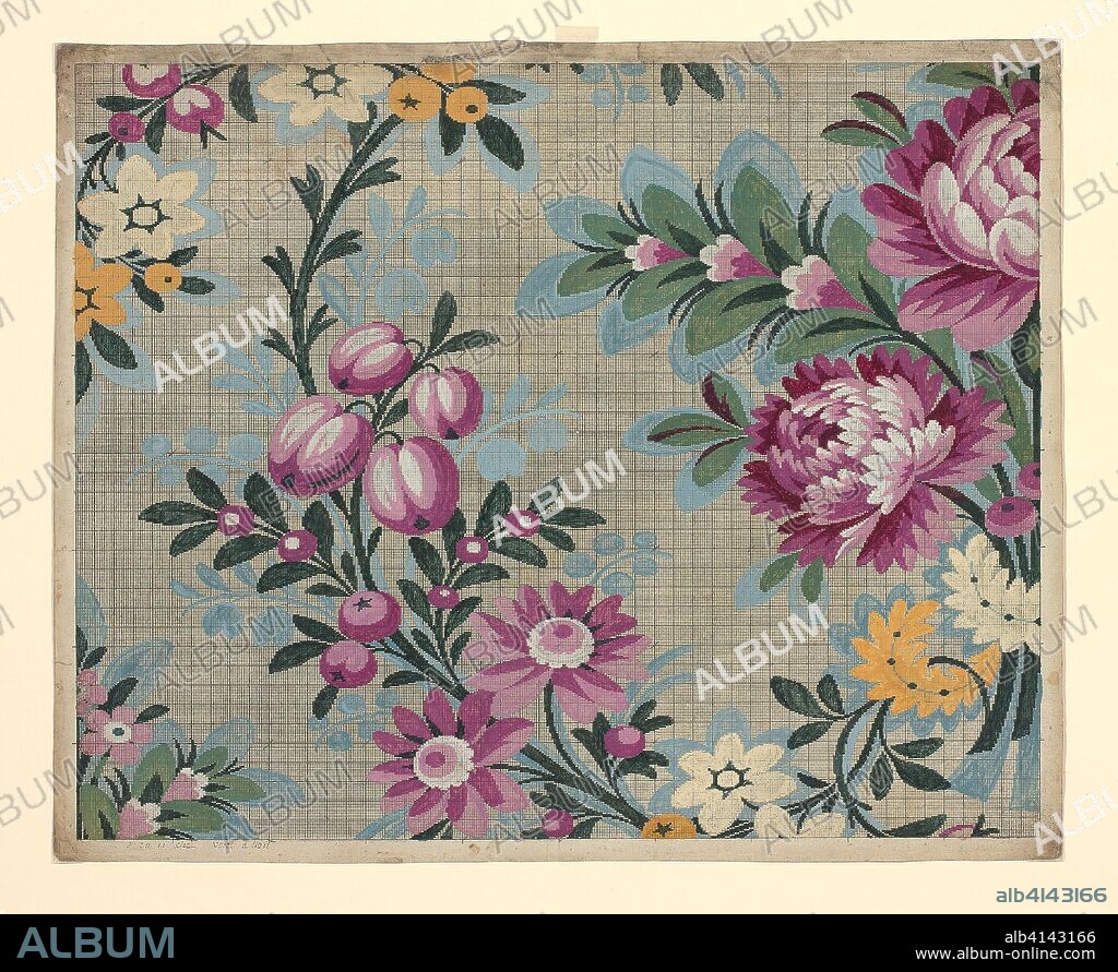 VéRET. Mise-en-carte (Point-paper). France, Lyon. Date: 1760-1790. Dimensions: 45.45 × 55.6 cm (17 7/8 × 21 7/8 in.). Ink and gouache on hand drawn graph paper. Origin: France.