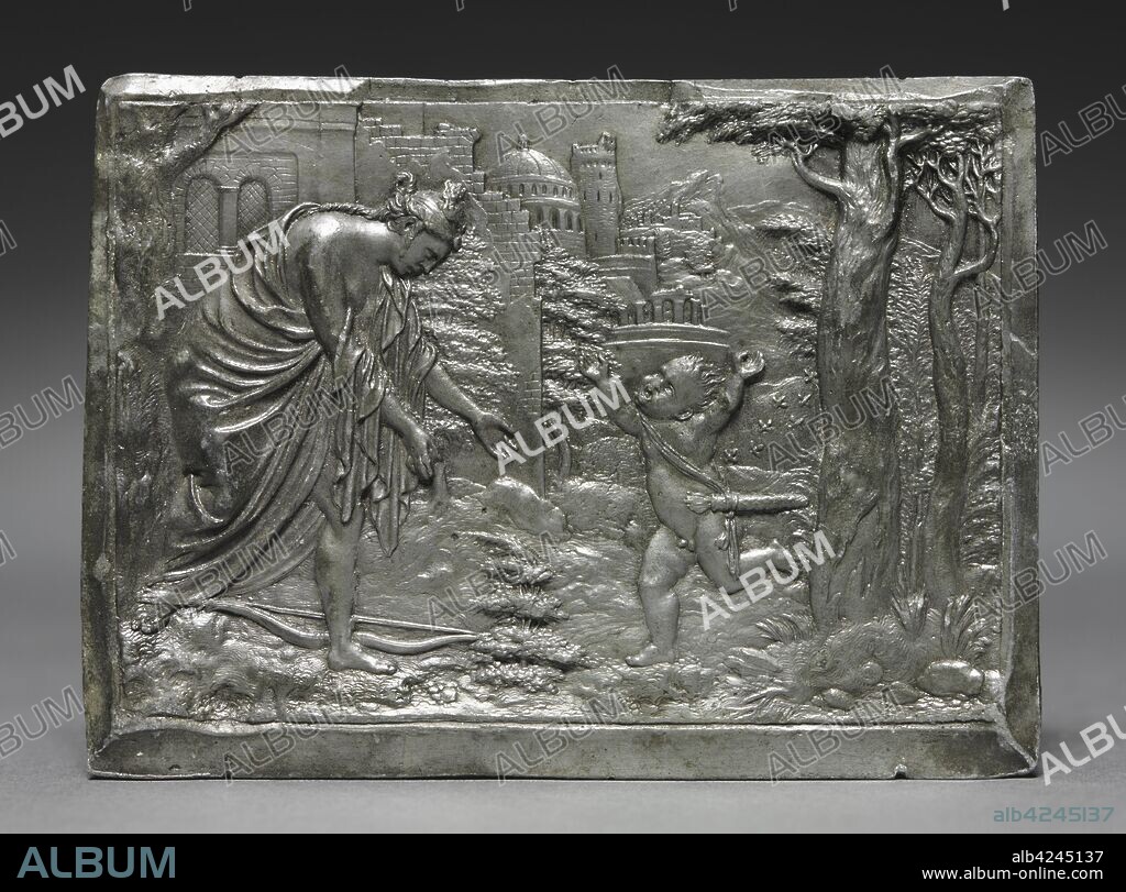 Cupid Complaining to Venus, c. 1540-1546. Peter Flötner (German, 1485-1546). Lead; overall: 6.8 x 9.2 cm (2 11/16 x 3 5/8 in.).