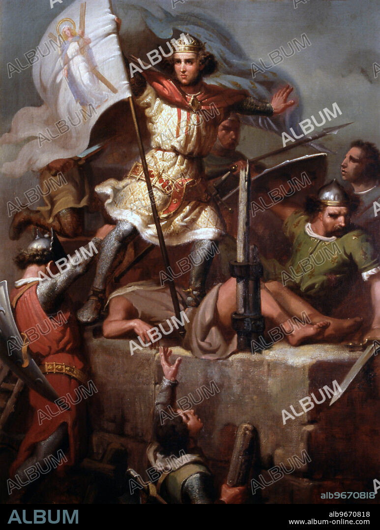 MARIANO FORTUNY Y MARSAL. RAMON BERENGUER III. EL GRANDE. CONDE DE BARCELONA.1082-1131. " EL CONDE BERENGUER III ALZANDO LA ENSEÑA DE BARCELONA EN LA TORRE DEL CASTILLO DE FOIX ". OLEO DE MARIANO FORTUNY , AÑO 1857. PALACIO DE LA GENERALITAT . BARCELONA.