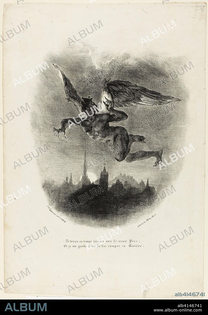 EUGENE DELACROIX. Mephistopheles Flying. Eugène Delacroix; French, 1798-1863. Date: 1828. Dimensions: 270 × 230 mm (image); 429 × 290 mm (sheet). Lithograph in black on white wove paper. Origin: France.