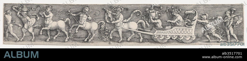The Triumph of Bacchus, Engraving, Sheet: 1 15/16 × 11 1/4 in. (5 × 28.5 cm), Prints, Georg Pencz (German, Wroclaw ca. 1500–1550 Leipzig).