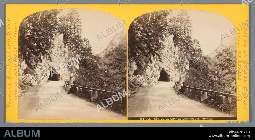 View of a tunnel near the Grande Chartreuse monastery, Vue pres de la Grande Chartreuse, France (title on object), underground road, tunnel, mountains, Grande Chartreuse, William England (mentioned on object), c. 1850 - c. 1880, cardboard, photographic paper, albumen print, h 85 mm × w 170 mm.