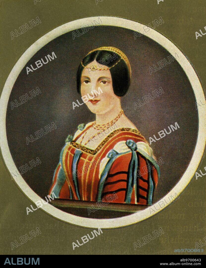 Lucrezia Crivelli - after a miniature from Jakob Conrad Bodmer after a painting from Leonardo da Vinci (oder boltraffio) -. Second mistress of Ludovico Sforza, she was thought to be the model Leonardo da Vinci used for La Belle Ferronnière. a painting now in the Louvre, Paris. ©TopFoto.