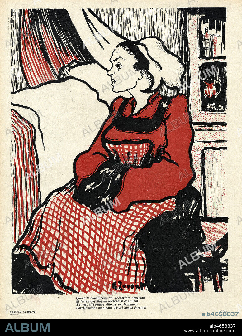 Femme en costume traditionnel breton. Illustration par TORENT pour L'Assiette au Beurre du 3 octobre 1903, numero intitule 'La Bretagne'. Credit : Collection KHARBINE-TAPABOR.