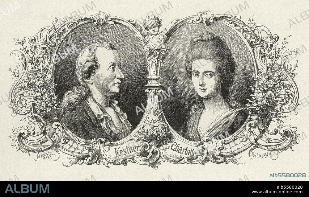 ANONYM. Buff, Charlotte (verehel. Kestner), Vorbild der Lotte in Goethes "Werther", Wetzlar 11.1.1753 - Hannover 16.1.1828. Doppelbildnis Charlotte und Johann Georg Christian Kestner. Holzstich, 19. Jh., nach zeitgenössischen Porträts.
