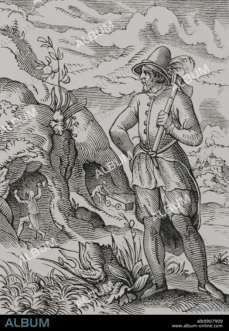 JOST AMMAN (1539-1591). SWISS-GERMAN ARTIST.. Miner. Drawing and engraving by Jost Amman in the 16th century. Sciences & Lettres au Moyen Age et à l'époque de la Renaissance. Paris, 1877.