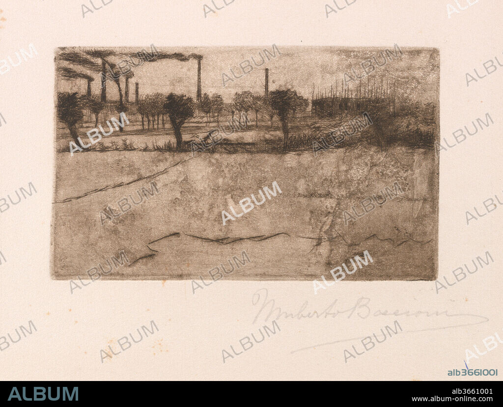 Landscape with Industrial Plants. Artist: Umberto Boccioni (Italian, Reggio 1882-1916 Sorte). Dimensions: 3 5/8 x 6 in. (9.2 x 15.2 cm). Date: 1909.