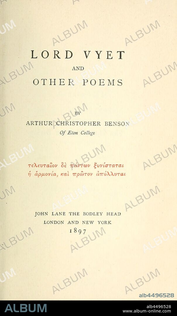 Lord Vyet, and other poems : Benson, Arthur Christopher, 1862-1925.