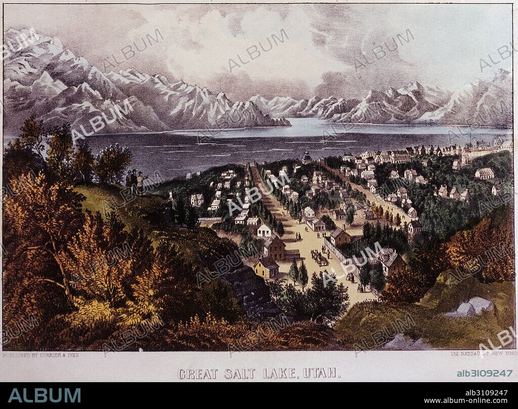 CURRIER AND IVES. El Gran Lago Salado, Utah.