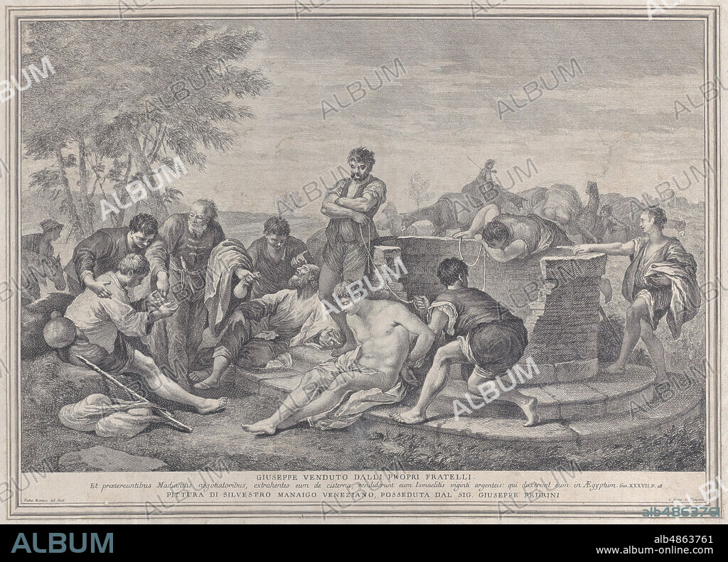 PIETRO MONACO. Joseph being sold into slavery by his brothers, who sit around a well dividing up the coins, 1730-39.