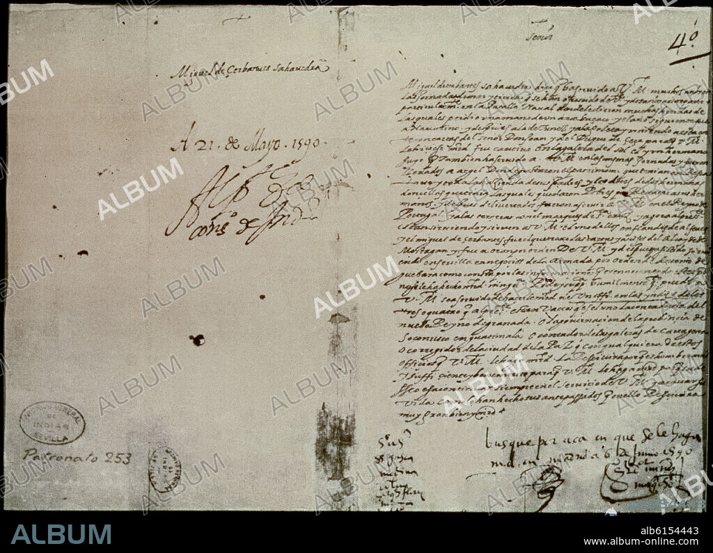 MIGUEL DE CERVANTES SAAVEDRA. SOLICITUD DE CARGO  EN AMERICA, HECHA POR MIGUEL DE CERVANTES A FELIPE II  EN 1590.