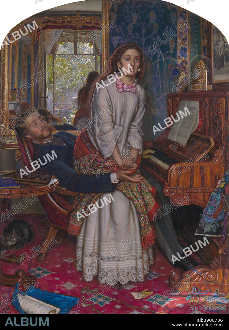 WILLIAM HOLMAN HUNT. The Awakening Conscience. Date/Period: 1853. Painting. Oil on canvas. Height: 76.2 cm (30 in); Width: 55.9 cm (22 in).