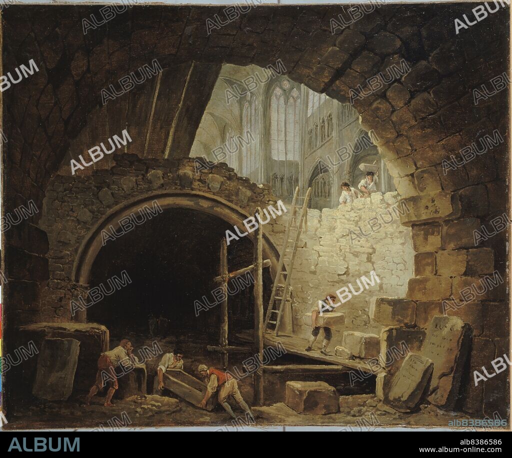 HUBERT ROBERT. La Violation des caveaux des rois dans la basilique de Saint-Denis, en octobre 1793, c1793.