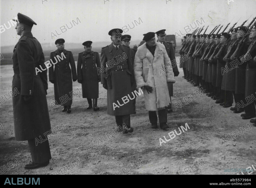 Monty Arrives In Berlin - Field Marshal Montgomery on his way to visit Moscow, where he hopes to meet Stalin.Field Marshal Lord Montgomery inspecting members of the RAF at Gatow airport, Berlin on his arrival there on his way to Russia. He was greeted by the British Deputy military Governor, Lt. General Sir Brian Robertson and six Russian officers headed by general P.B. kureechkn, deputy military governor for Germany. January 06, 1947.