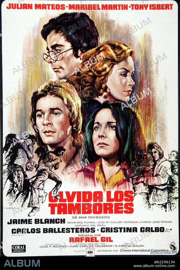 PELICULA : OLVIDA LOS TAMBORES , 1975. BASADA EN LA OBRA HOMONIMA DE ANA DIOSDADO. DIRECTOR : RAFAEL GIL. ACTORES : JULIAN MATEOS , MARIBEL MARTIN , TONY ISBERT.