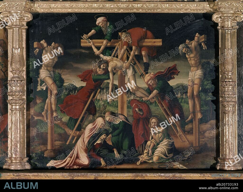 JUAN FERNÁNDEZ RODRÍGUEZ,. RETABLO DE SAN LORENZO - DESCENDIMIENTO DE LA CRUZ - SIGLO XVI - RENACIMIENTO ESPAÑOL.